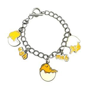 Sanrio Authentic Gudetama The Lazy Egg Silver Tone Enamel Charm 6.75” Bracelet